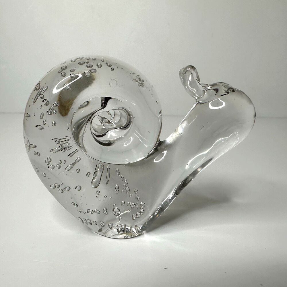 Clear Art Glass Snail Paperweight Figurine 3"‎ Nature Minimalist Eclectic